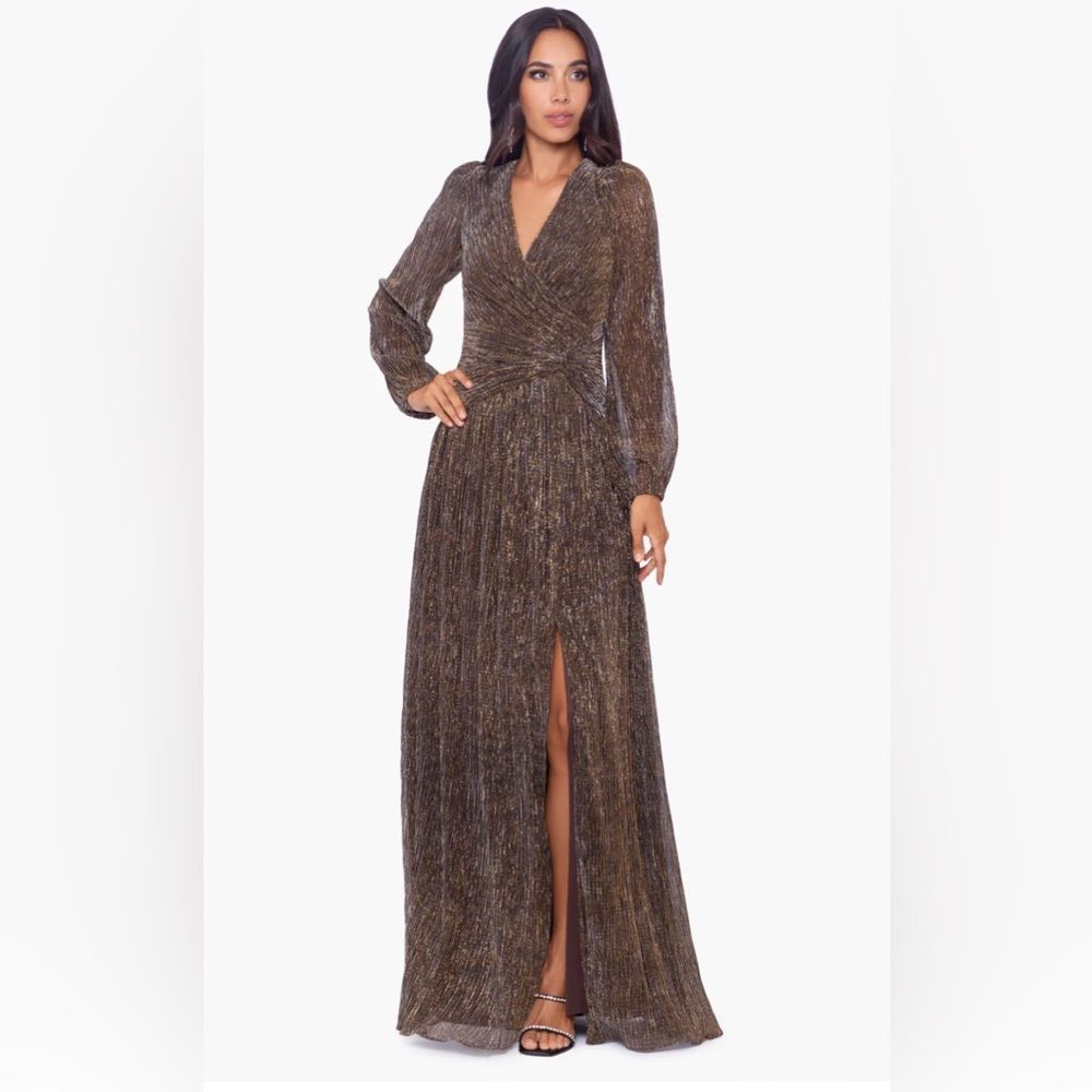 Xscape KATIE" LONG LONG SLEEVE METALLIC KNIT DRESS